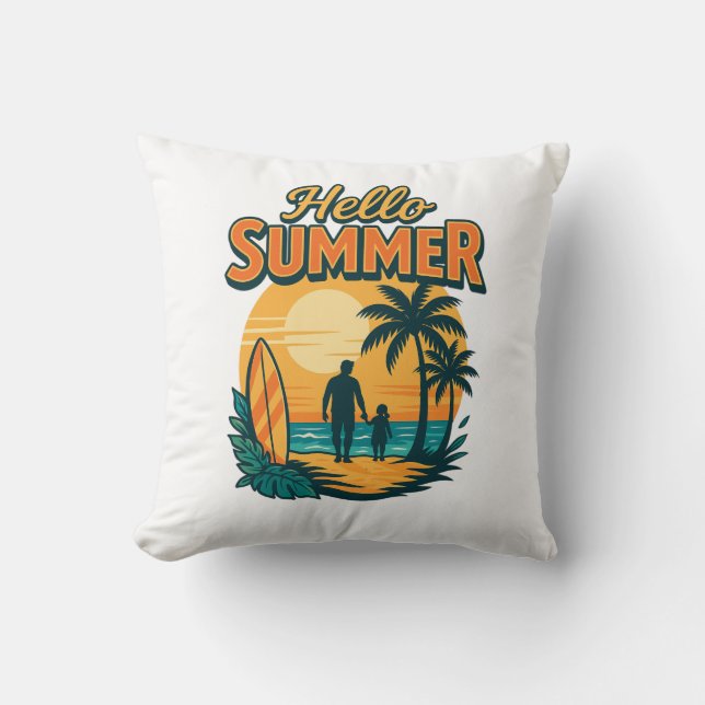 Almofada Retro Summer Vibes - A vida é melhor na praia (Frente)