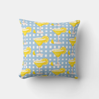 Almofada Retro Sunny Yellow Lemon Drop Blue White Check
