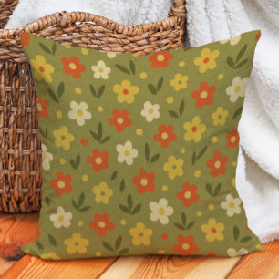 Almofada Retro Terra Tom Oliva Laranja Dourado Floral