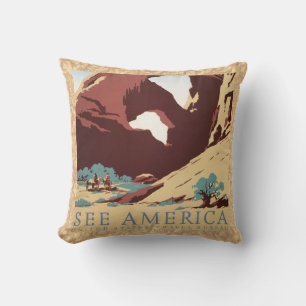 Almofada Retro Ver América Western Cowboys Deserto Arco WPA