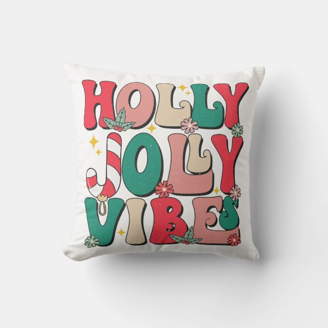 Almofada Retro Vintage Holly Jolly Vibes Festivos (Frente)