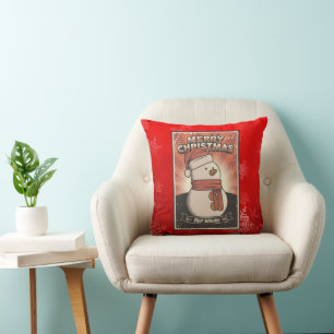 Almofada Retro Vintage Man Cave Christmas Snowman Red
