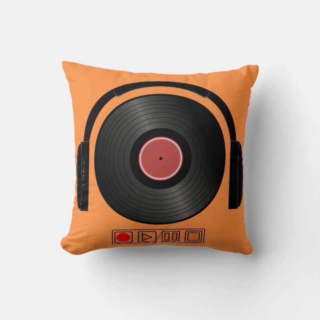 Almofada Retro Vinyl Record Headphones Music Pillow (Frente)
