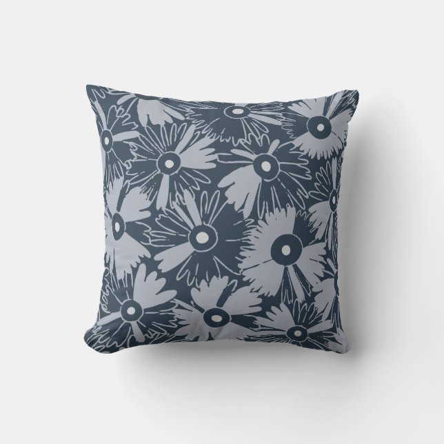 Almofada Retro Wildflower & Diamond Grid Reversible Navy (Frente)