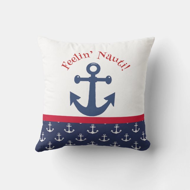 Almofada Reversible Navy Blue & White Nautical Anchor  (Verso)