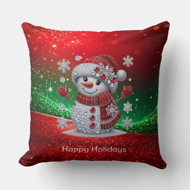 Almofada Rhinestones Snowman Holiday Throw Pillow (Frente)