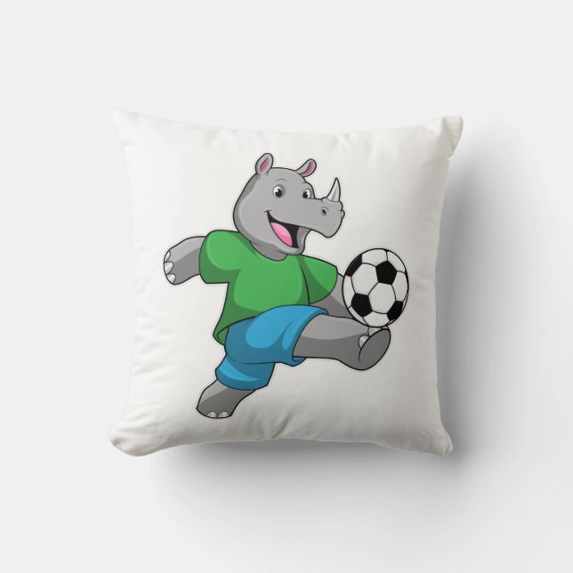 Almofada Rhino como jogador de futebol com futebol (Frente)