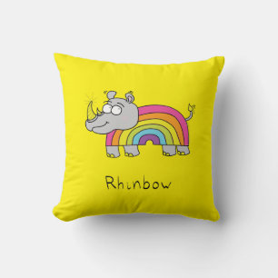 Almofada Rhino Rainbow Funny Cute Kids Rhinoceronte
