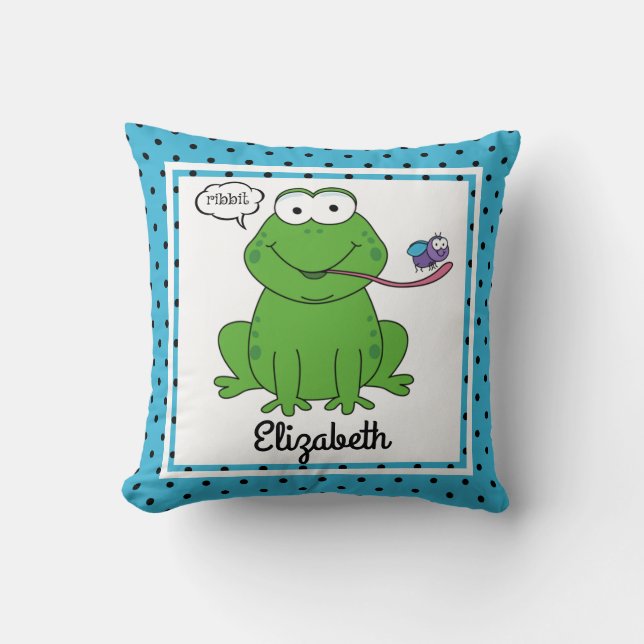 Almofada Ribbit o sapo, nome personalizado do w do miúdo (Frente)
