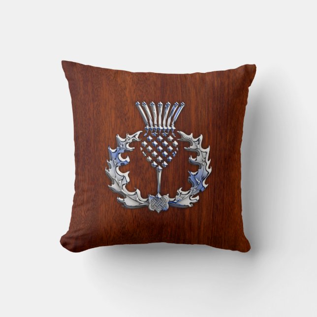 Almofada Rich Mahogany Wood Scottish Thistle Impressão (Frente)
