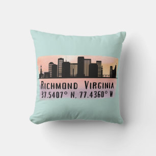 Almofada Richmond VA City Skyline Latitude e Longitude