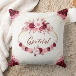 Almofada RICO GRATEFUL Script Burgundy Floral Dourada Wreat