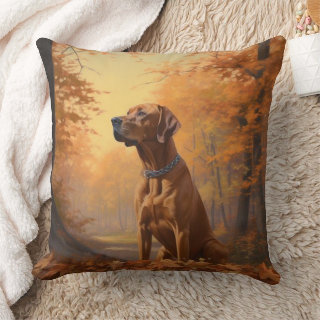 Almofada Ridgeback rodesiano em Folhas de outono inspira-se (Cobertor)