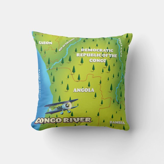 Almofada Rio Congo Bello mapa vintage (Frente)