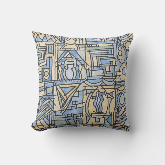 Almofada Ritmo Em Azul - Geométrico Moderno Funky (Frente)