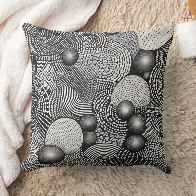 Almofada Ritmo em Preto e Branco – Abstrato Monocromático 8 (Cobertor)