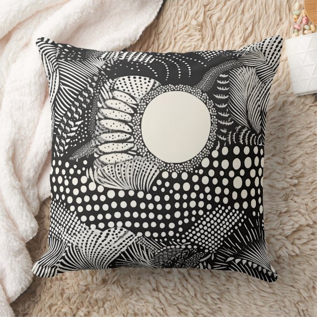 Almofada Ritmo em Preto e Branco – Monocromo Abstrato (Cobertor)