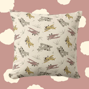 Almofada Roaring Art Deco Bi-planes - padrão amarelo vermel