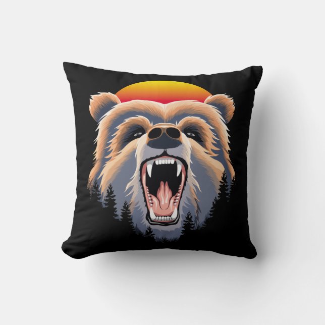 Almofada Roaring Grizzly Bear Face (Frente)