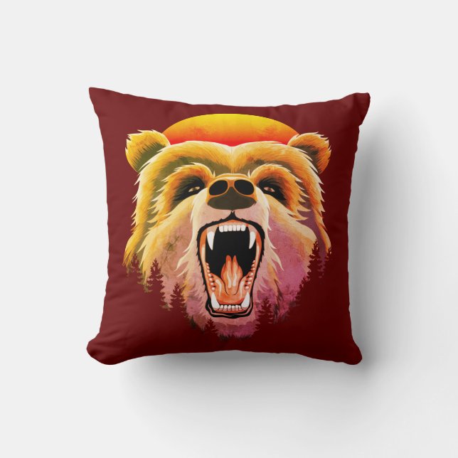 Almofada Roaring Grizzly Bear Face (Frente)