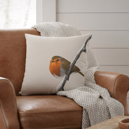 Almofada Robin Bird Winter Branch Natural Travesseiro decor