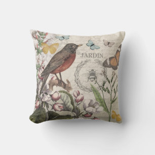 Almofada Robin Elegant Bird Butterfly Arte Francesa