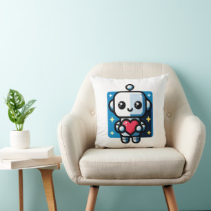 Almofada Robô Cute Segurando Coração - Adorável Amor e Tecn