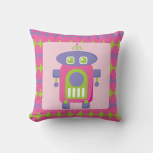 Almofada Robô Retro Rosa, Roxo e Verde com Estrelas