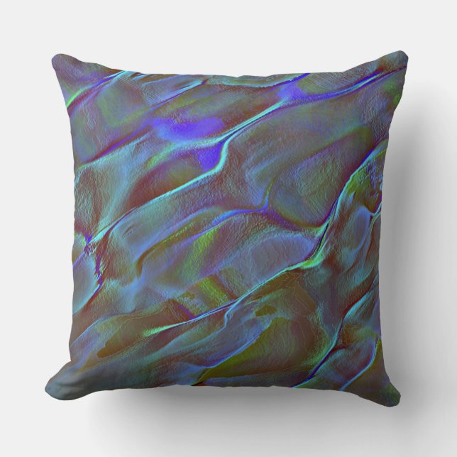 Almofada Rocha virtual em tom de cetim azul queimado e verd (Frente)