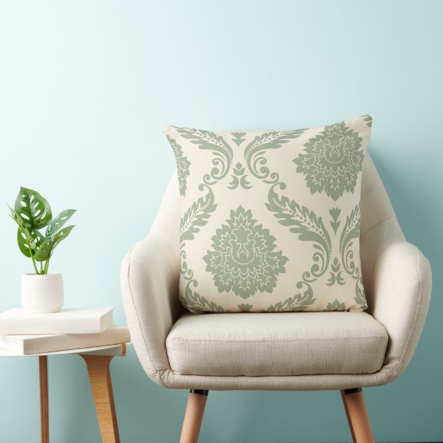 Almofada Rococo Damask Art I 2Way Cream and Green (Cadeira)