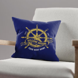 Almofada Roda de Navio Náutico Bem-vindo a Bordo Azul Marin