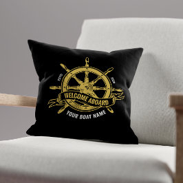 Almofada Roda de Navio Náutico Bem-vindo a Bordo Preto e Do