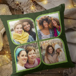 Almofada Roda de Pintura Retroativa 4 Flor Fotográfico Verd<br><div class="desc">travesseiro de fotos na moda em verde de dois tons com colagem de fotos no estilo do pino traseiro. O modelo de foto é configurado para que você adicione 4 de suas fotos favoritas, que são exibidas automaticamente em formas de pétalas de flores. Se tiver algum problema com o posicionamento...</div>