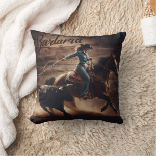 Almofada Rodeo Cowboy Roping Calf no Sunset