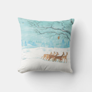 Almofada Roe Deer na floresta de inverno coberta de neve