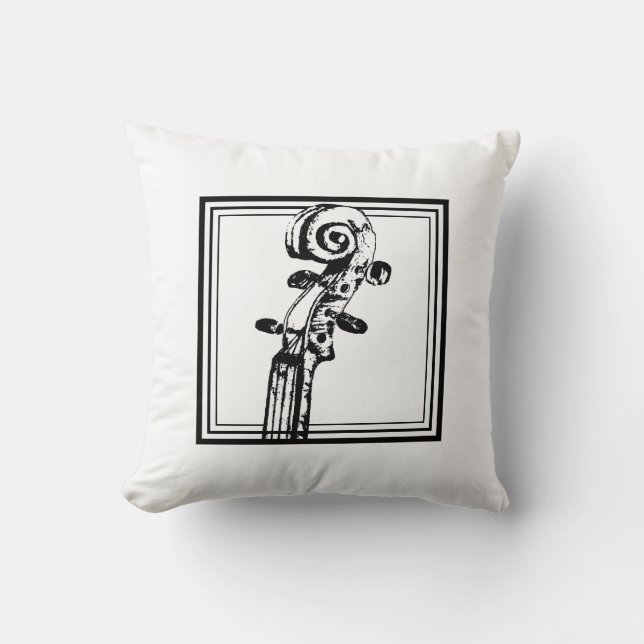 Almofada Rolagem de violino preto e branco com contornos pr (Frente)