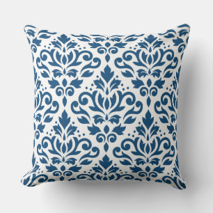 Almofada Rolar Damasco 2Way Lg Ptn Dk Azul & Branco