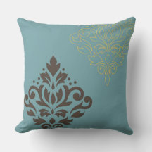Rolar Damask Art I Brown Dourado (linha) Teal