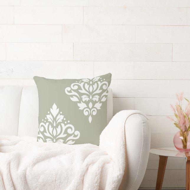 Almofada Rolar Damask Art I White em Verde (Sofá)