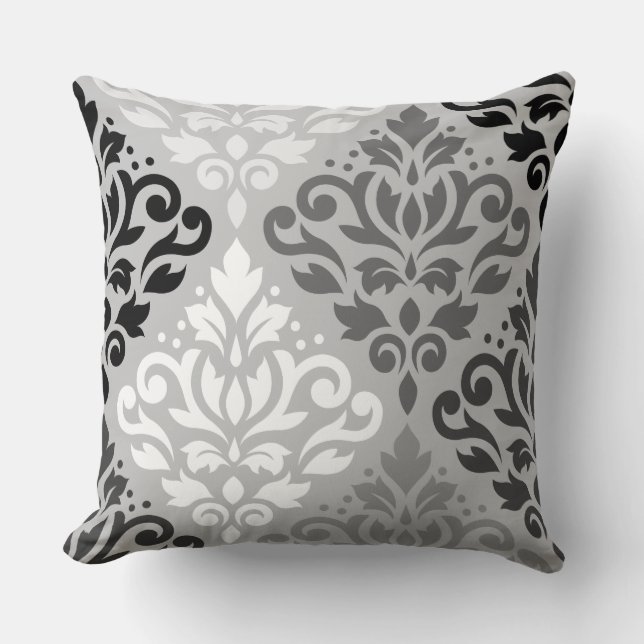 Almofada Rolar Damask Lg Ptn Art BW & Grays (Frente)