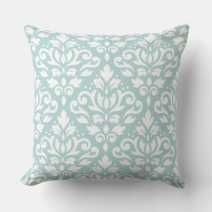 Almofada Rolar Damask Lg Ptn White em Duck Egg Blue (B)