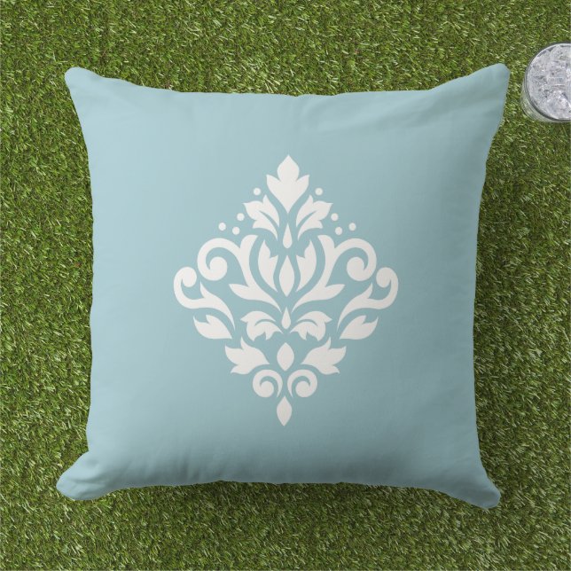 Almofada Rolo Damask Branco no Azul (Grama)
