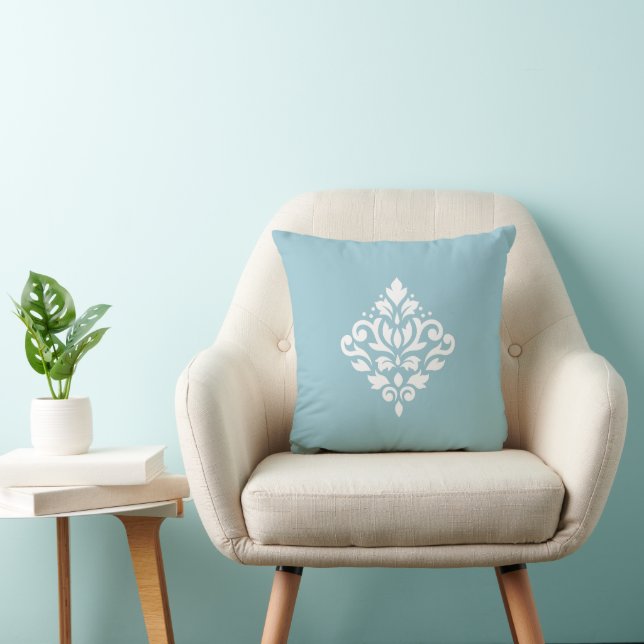 Almofada Rolo Damask Branco no Azul (Cadeira)