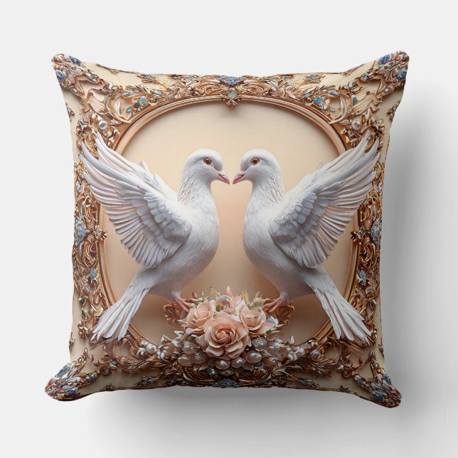 Almofada Rolos de casamento pombas amor aves românticas (Frente)