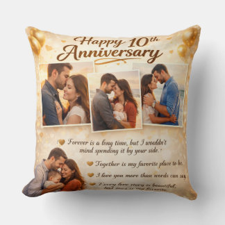 Almofada Romantic 10th Anniversary Couple Photo Collage