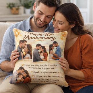 Almofada Romantic 10th Anniversary Couple Photo Collage
