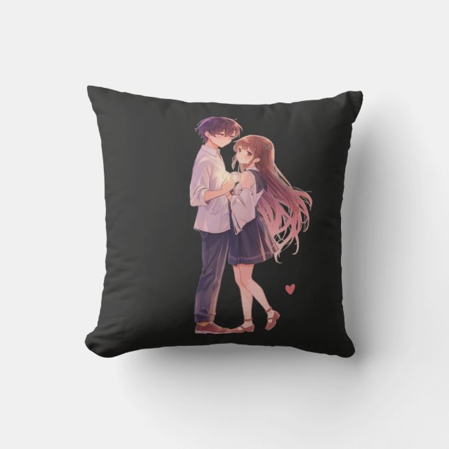 Almofada Romantic Anime Couple - Cute Aesthetic Lovers Art  (Frente)