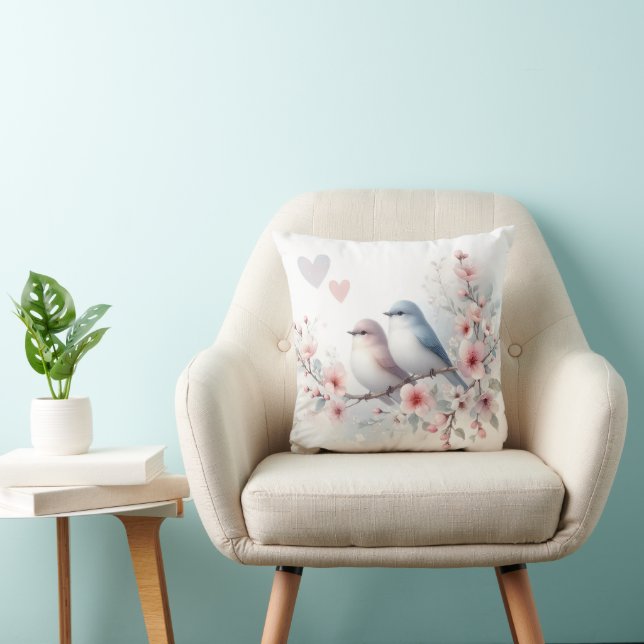 Almofada Romantic Love Birds Cherry Blossom Branch (Cadeira)