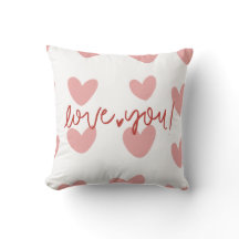 Romantic "Love You" Pink Hearts Gingham Pattern Th
