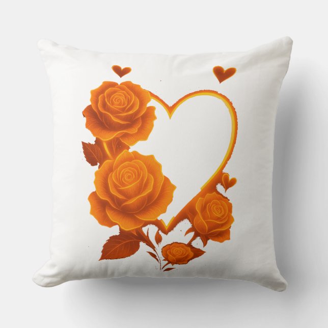 Almofada Romantic Orange Roses Heart Throw" (Frente)